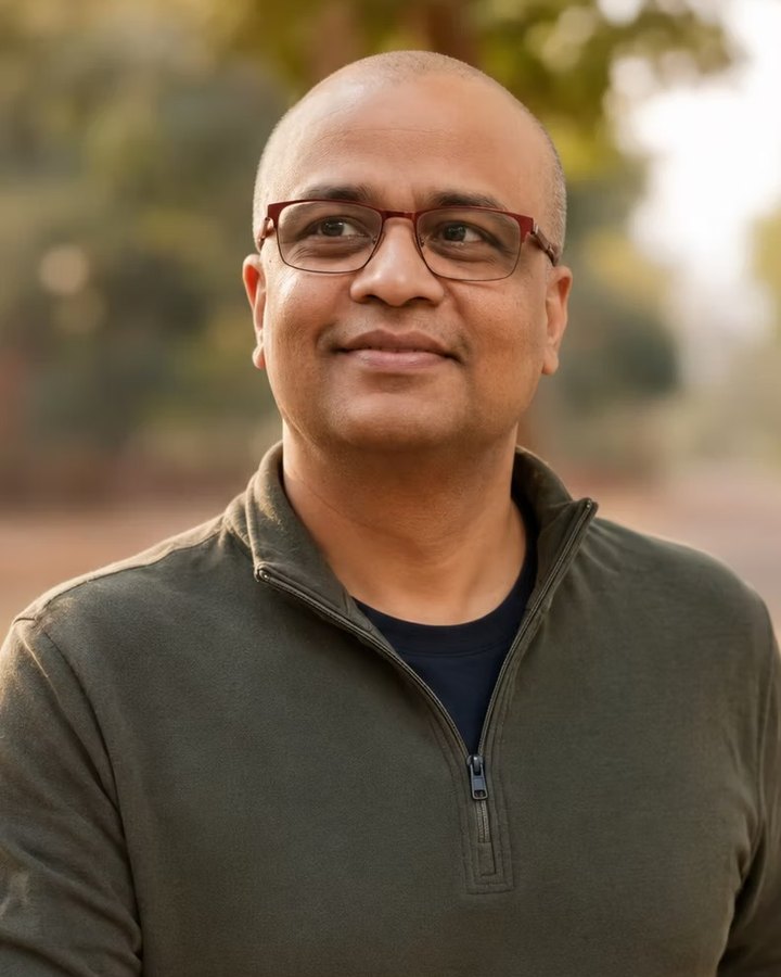 Dr. Saurabh Bhatia, smiling, in glasses and a green quarter-zip top, outdoors